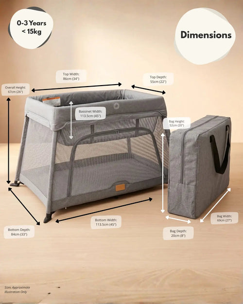 Airpod 3 Travel Cot Includes Newborn Insert - Light Grey