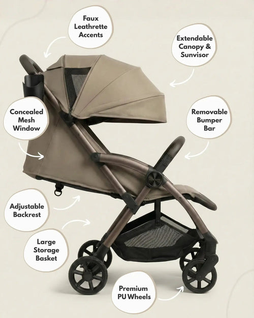 Venture Avio Compact Travel Baby Stroller - Truffle