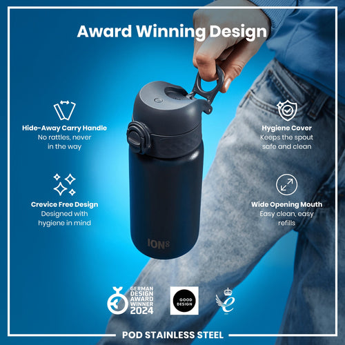 Leak Proof Water Bottle, Stainless Steel, Ash Navy, 400ml (13oz)