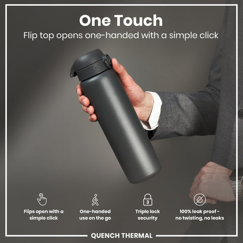 Leak Proof 1 Litre Thermal Water Bottle, Insulated, Grey, 1L