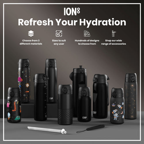 Leak Proof Thermal Steel Water Bottle, Insulated, Black, 320ml (11oz)
