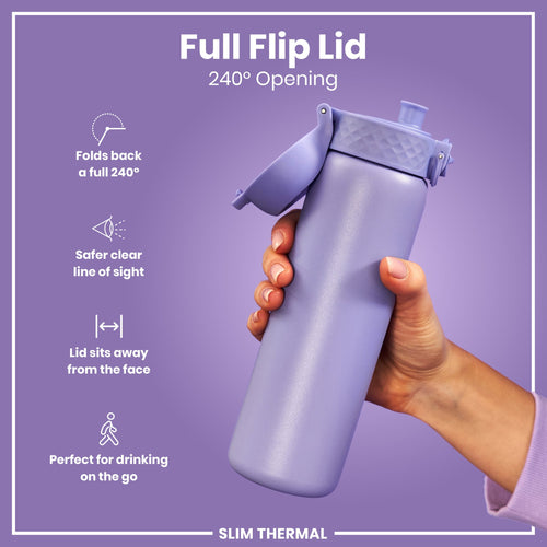 Leak Proof Slim Thermal Steel Water Bottle, Insulated, Light Purple, 500ml (17oz)
