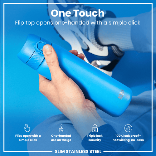Leak Proof Slim Water Bottle, Stainless Steel, Blue, 600ml (20oz)