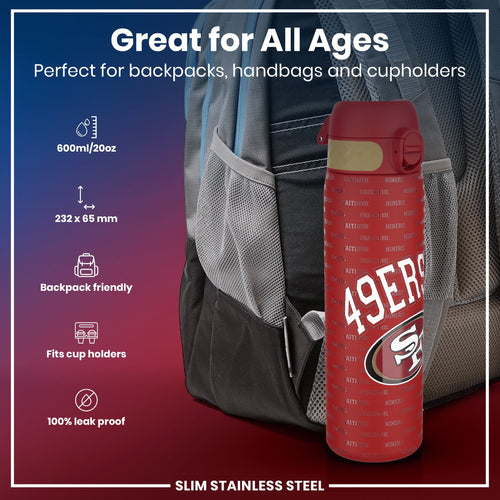 Leak Proof NFL Water Bottle, Stainless Steel, San Francisco 49ers, 600ml (20oz)