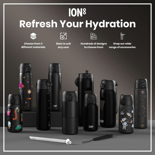 Leak Proof Water Bottle, Stainless Steel, Black, 400ml (13oz)