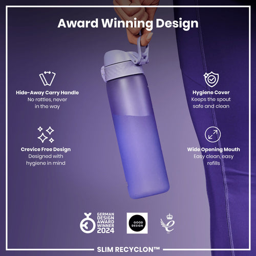 Leak Proof Slim Water Bottle, Recyclon, Light Purple, 500ml (18oz)