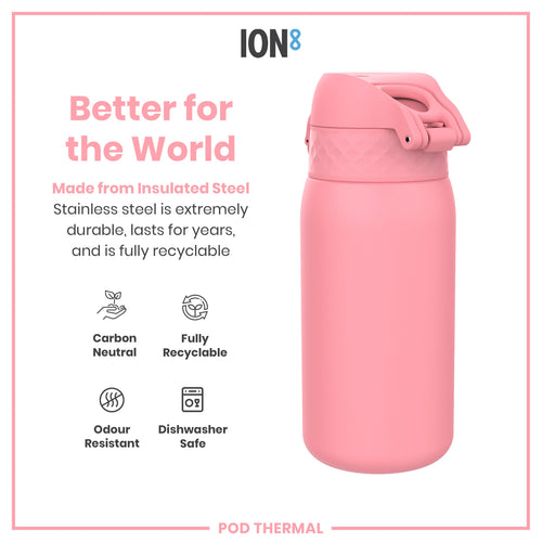 Leak Proof Thermal Steel Water Bottle, Insulated, Rose Bloom, 320ml (11oz)