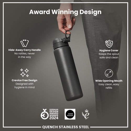 Leak Proof 1 Litre Water Bottle, Stainless Steel, Grey, 1L