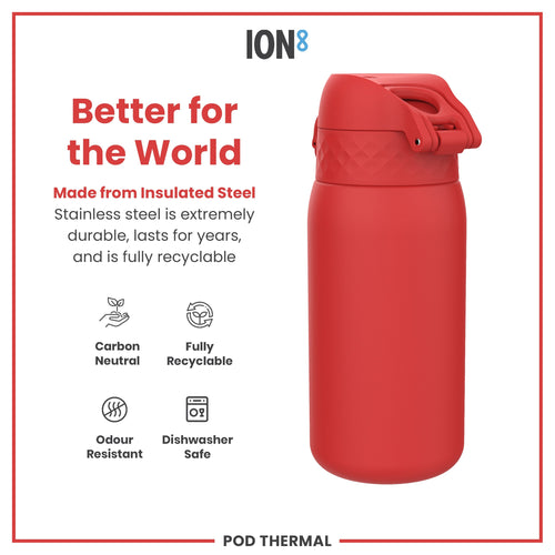 Leak Proof Thermal Steel Water Bottle, Insulated, Red, 320ml (11oz)
