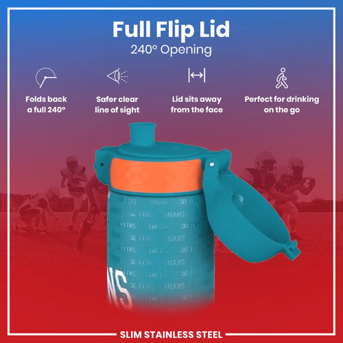 Leak Proof NFL Water Bottle, Stainless Steel, Miami Dolphins, 600ml (20oz)