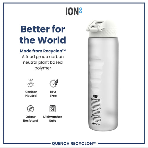 Leak Proof 1 Litre Water Bottle with Times to Drink, Recyclon, Ice, 1L
