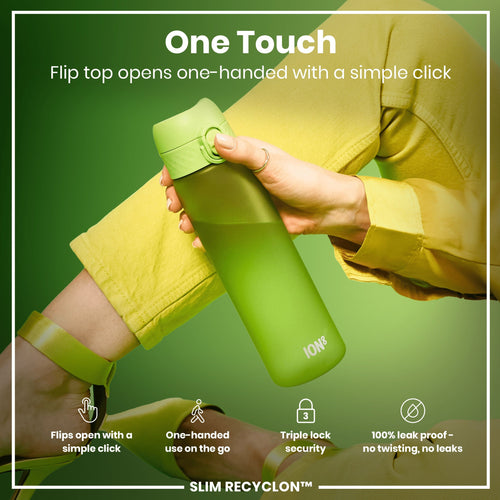 Leak Proof Slim Water Bottle, Recyclon, Green, 500ml (18oz)