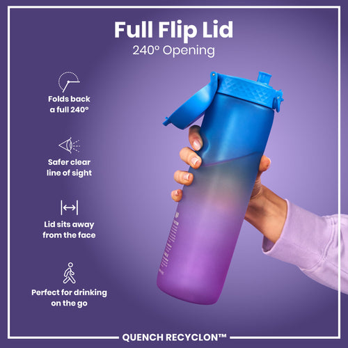 Leak Proof 1 Litre Water Bottle with Times to Drink, Recyclon, Blue & Pink, 1L
