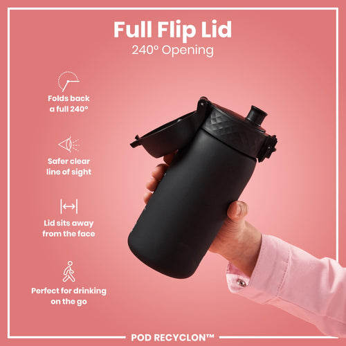 Leak Proof Kids Water Bottle, Recyclon, Black, 350ml (12oz)