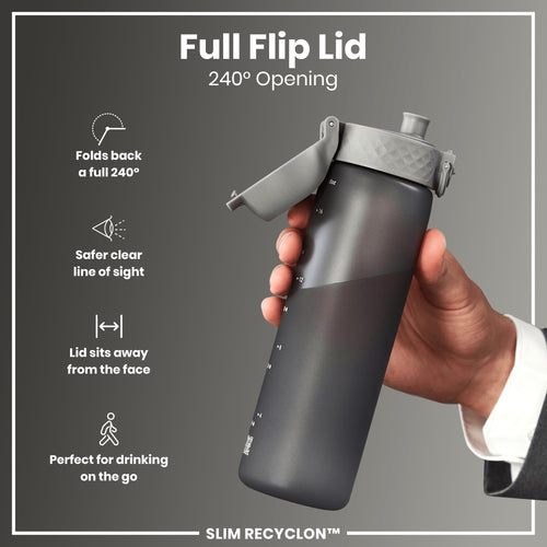 Leak Proof Slim Water Bottle, Recyclon, Grey, 500ml (18oz)