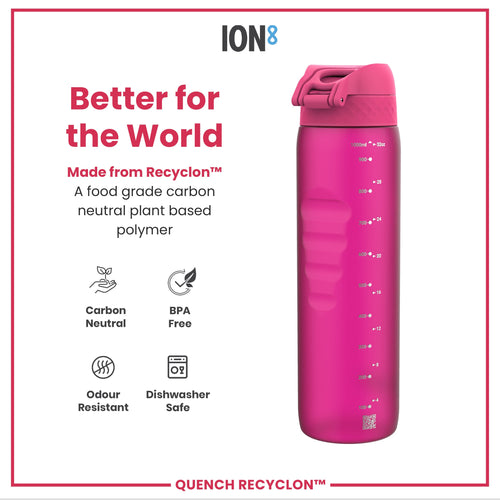 Leak Proof 1 litre Water Bottle, Recyclon, Pink, 1L