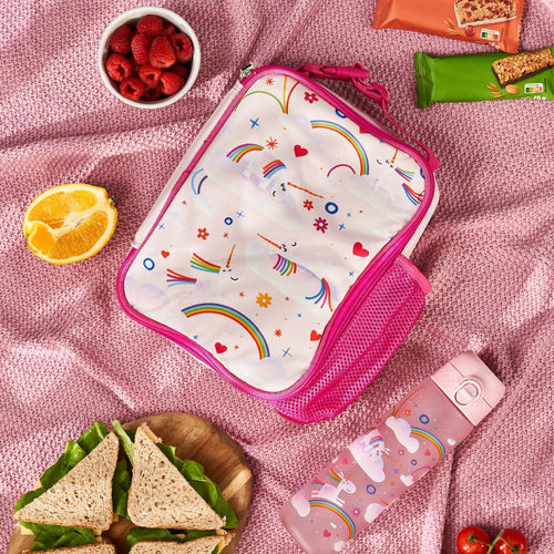 Kids Lunch Bag, Insulated, Unicorn Rainbows, Medium