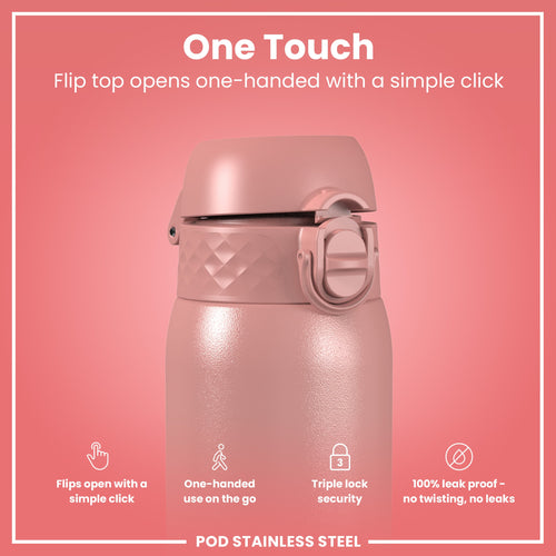 Leak Proof Kids Water Bottle, Stainless Steel, Ash Rose, 400ml (13oz)