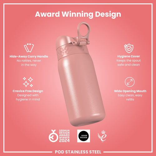 Leak Proof Kids Water Bottle, Stainless Steel, Ash Rose, 400ml (13oz)