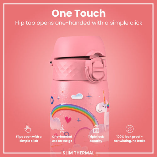 Leak Proof Slim Thermal Steel Water Bottle, Insulated, Unicorn, 500ml (17oz)