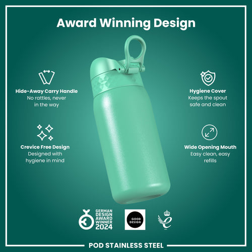 Leak Proof Kids Water Bottle, Stainless Steel, Teal, 400ml (13oz)
