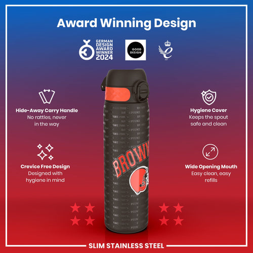 Leak Proof NFL Water Bottle, Stainless Steel, Cleveland Browns, 600ml (20oz)