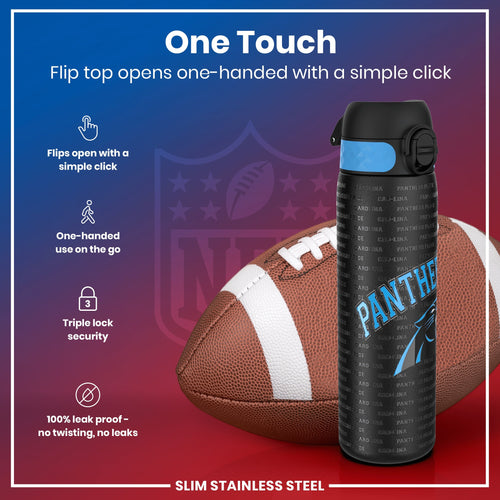 Leak Proof NFL Water Bottle, Stainless Steel, Carolina Panthers, 600ml (20oz)
