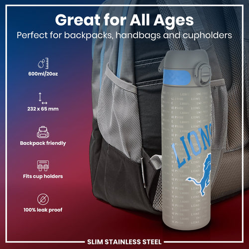 Leak Proof NFL Water Bottle, Stainless Steel, Detroit Lions, 600ml (20oz)