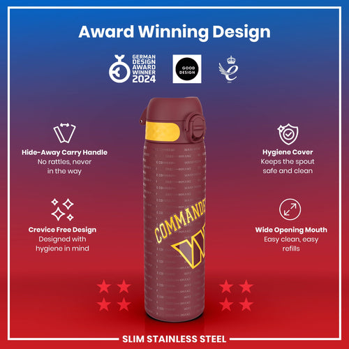 Leak Proof NFL Water Bottle, Stainless Steel, Washington Commanders, 600ml (20oz)