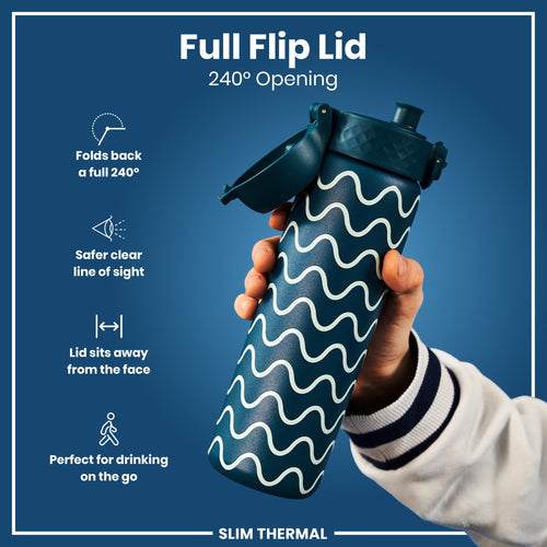 Leak Proof Slim Thermal Water Bottle, Insulated Steel, Wave, 500ml (17oz)