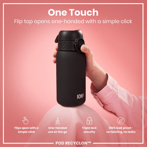 Leak Proof Small Water Bottle With Straw, Recyclon, Black, 350ml (12oz)