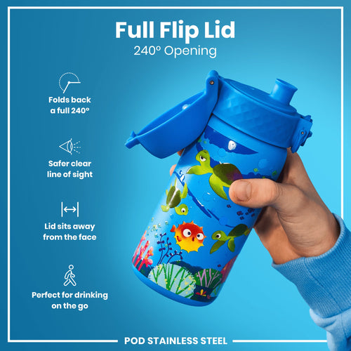 Leak Proof Kids Water Bottle, Stainless Steel, Sea Turtle, 400ml (13oz)