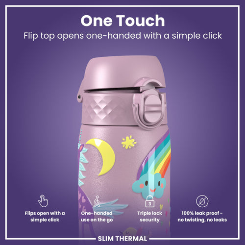 Leak Proof Slim Thermal Steel Water Bottle, Insulated, Unicorns, 500ml (17oz)