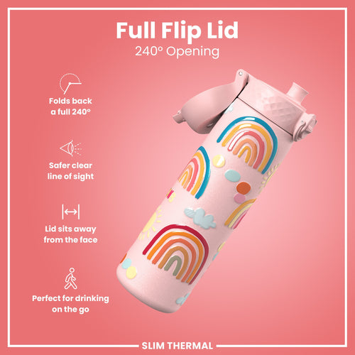 Leak Proof Slim Thermal Steel Water Bottle, Insulated, Rainbows, 500ml (17oz)