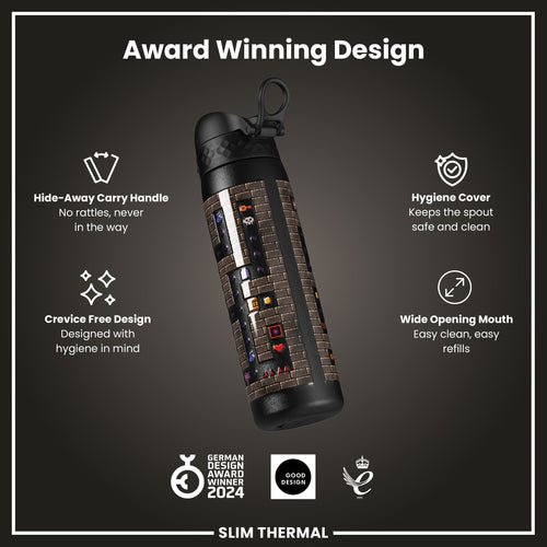 Leak Proof Slim Thermal Water Bottle, Insulated Steel, Gamer, 500ml (17oz)
