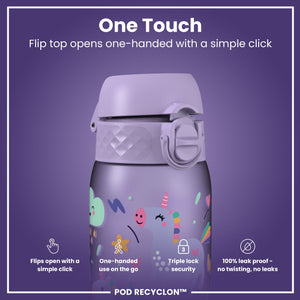 Leak Proof Kids Water Bottle, Recyclon, Purple Unicorns, 350ml (12oz)