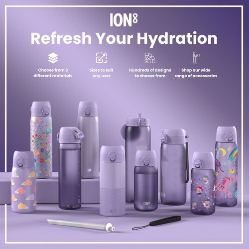 Leak Proof Kids Water Bottle, Recyclon, Purple Unicorns, 350ml (12oz)