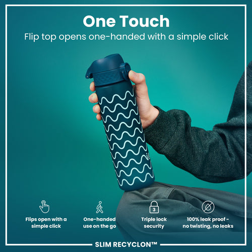 Leak Proof Slim Water Bottle, Recyclon, Waves, 500ml (18oz)