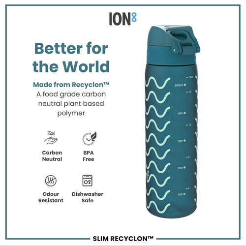 Leak Proof Slim Water Bottle, Recyclon, Waves, 500ml (18oz)