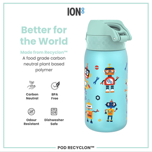 Leak Proof Kids Water Bottle, Recyclon, Robots, 350ml (12oz)