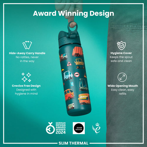 Leak Proof Slim Thermal Steel Water Bottle, Insulated, Automobiles, 500ml (17oz)