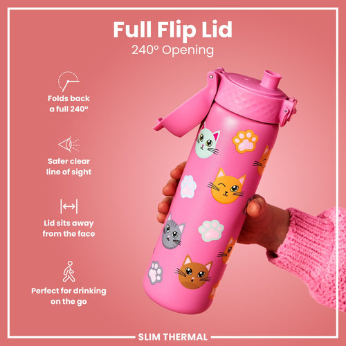 Leak Proof Slim Thermal Steel Water Bottle, Insulated, Cats, 500ml (17oz)