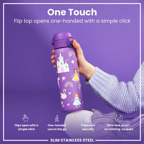 Leak Proof Slim Thermal Water Bottle, Insulated Steel, Princess, 500ml (17oz)