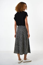 Barney Floral Print Midi Skirt in Black