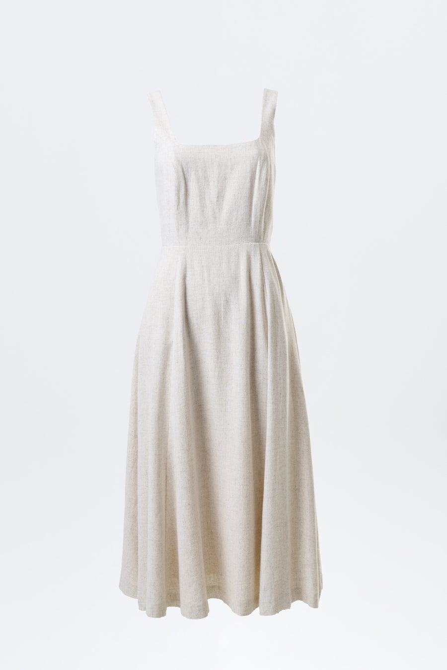 Baya Linen Mix Square Neck Midi Dress - Natural