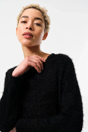 Blanka Eyelash Rib Long Sleeve Jumper - Black