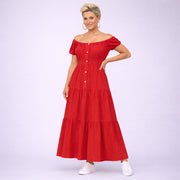 Off Shoulder Elastic Waist Gypsy Style Maxi Dress