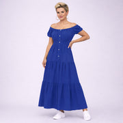 Off Shoulder Elastic Waist Gypsy Style Maxi Dress
