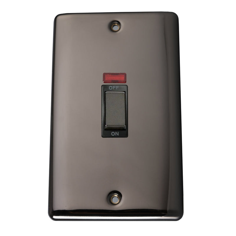 Caradok 45A 1gang double pole switch+neon double plate (86×146) Black Nickel, Metal Switch