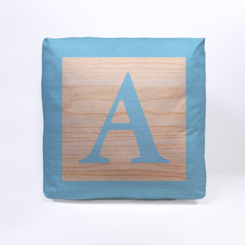 Blue Initial Baby Block Cube Cushion - 10"
